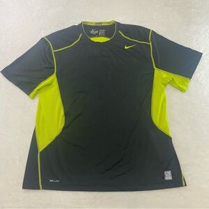 Nike Pro Combat Mens Shirt XXL Black Green Dri Fit Fitted Short Sleeve Workout